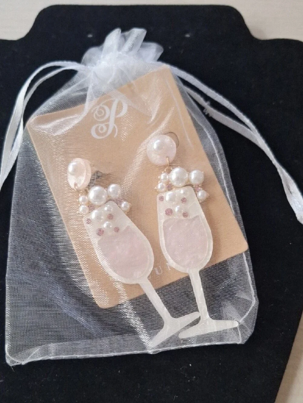 Pearl & Pink Champagne Glass Drop Earrings